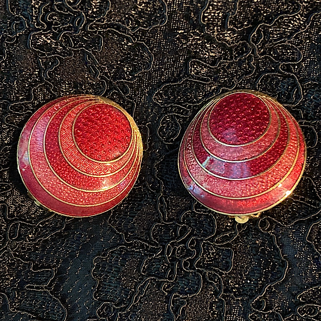 Cloisonn Iris Clip On Earrings Vintage Colorful And Enameled 1 Inch Diameter 24$